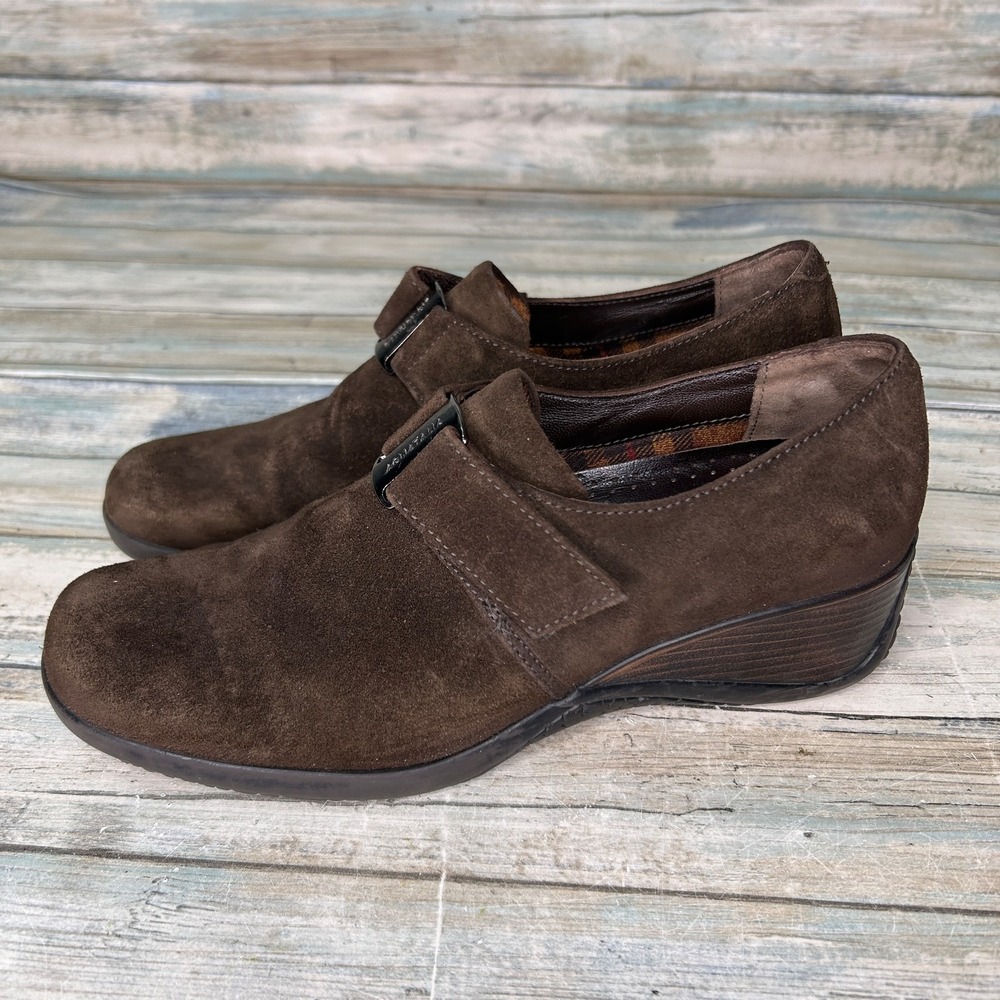 Aquatalia‎  Loafers Size 8 Womens Suede Slip On Wedge Heel Dark Brown
